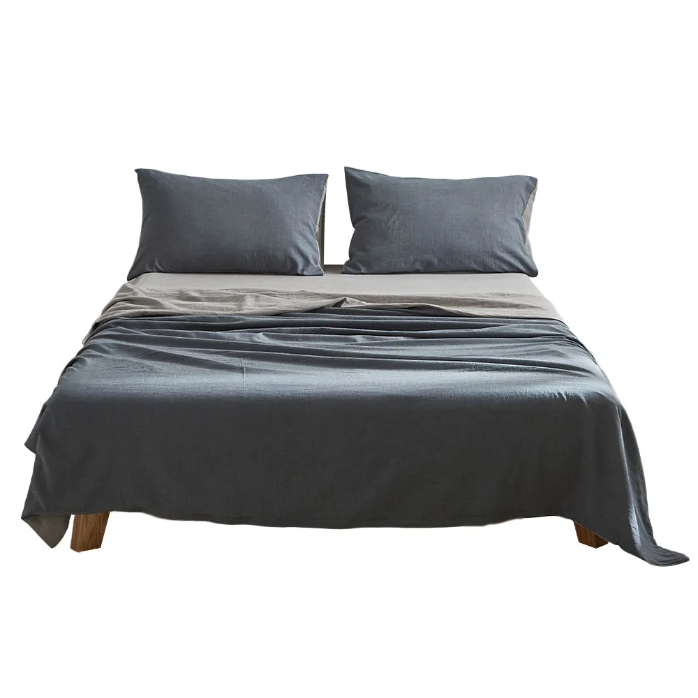 Hypoallergenic Cotton Bed Sheets Set, Single, Navy Grey - Cosy Club