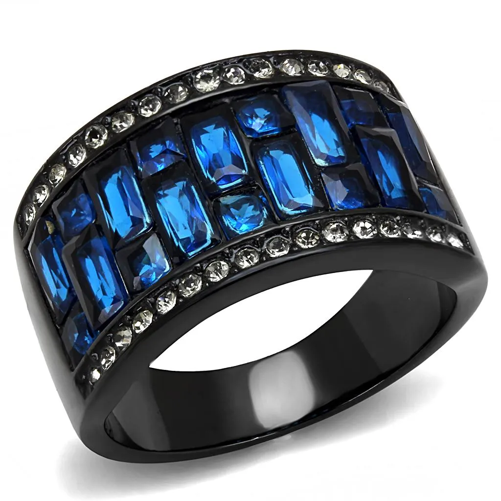 IP Black(Ion Plating) Stainless Steel Ring with Synthetic Synthetic Glass in Montana for Women Style TK3058