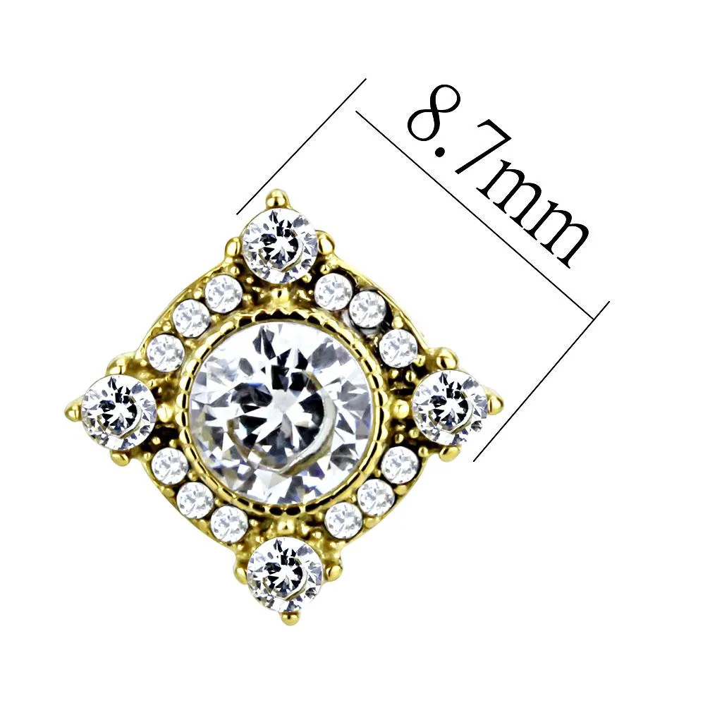 IP Gold(Ion Plating) Stainless Steel Earrings with AAA Grade CZ in Clear for Women Clear Stone Color Style DA293