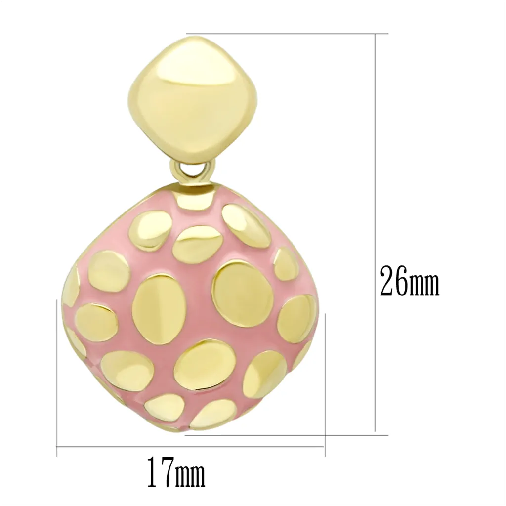 IP Gold(Ion Plating) Stainless Steel Earrings with Epoxy in Light Rose for Women Light Rose Stone Color Style TK1502