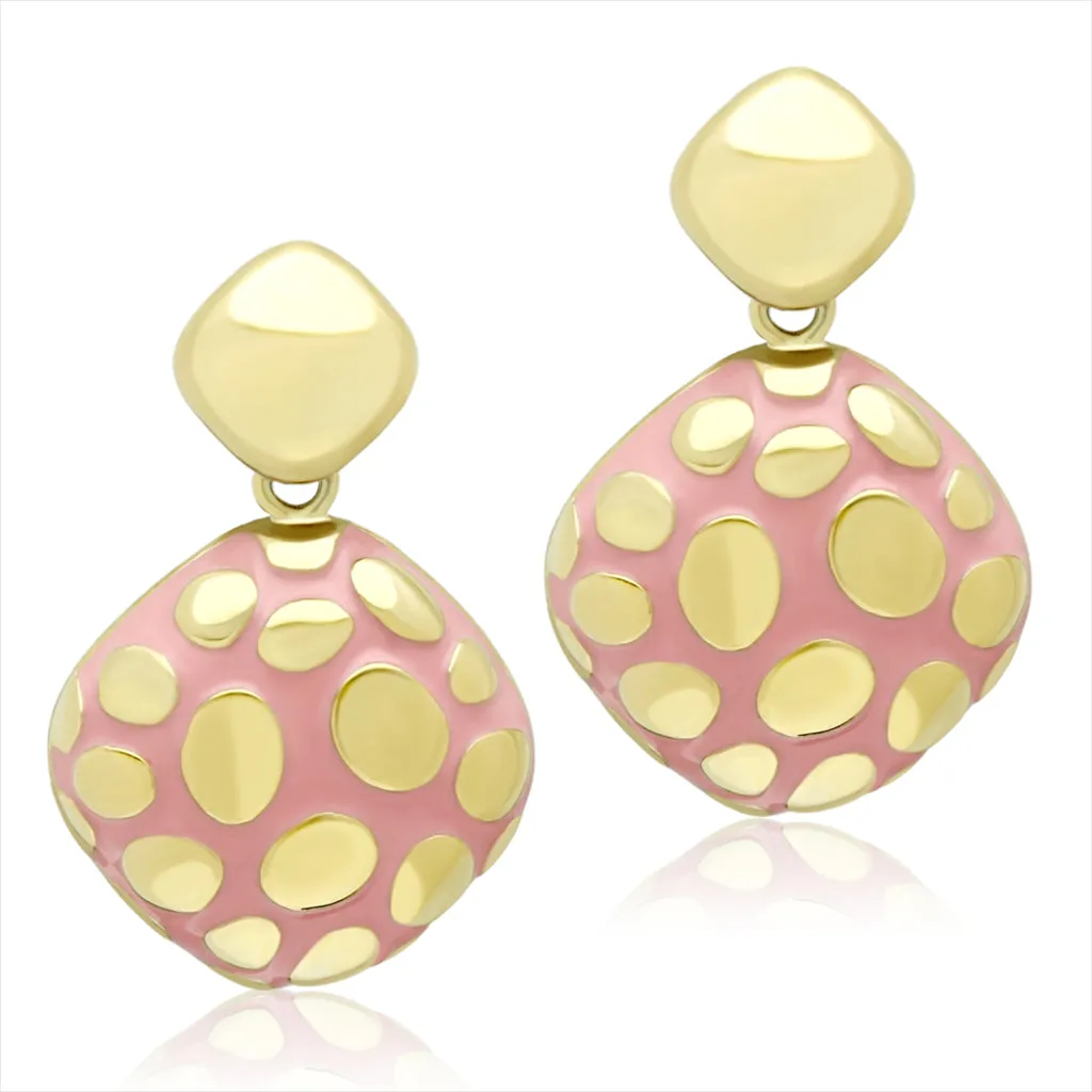 IP Gold(Ion Plating) Stainless Steel Earrings with Epoxy in Light Rose for Women Light Rose Stone Color Style TK1502