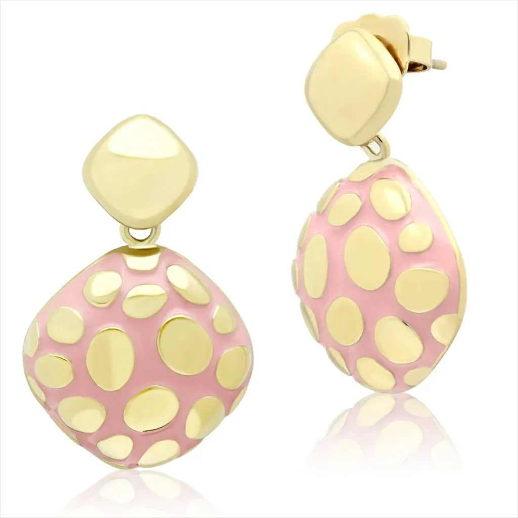 IP Gold(Ion Plating) Stainless Steel Earrings with Epoxy in Light Rose for Women Light Rose Stone Color Style TK1502