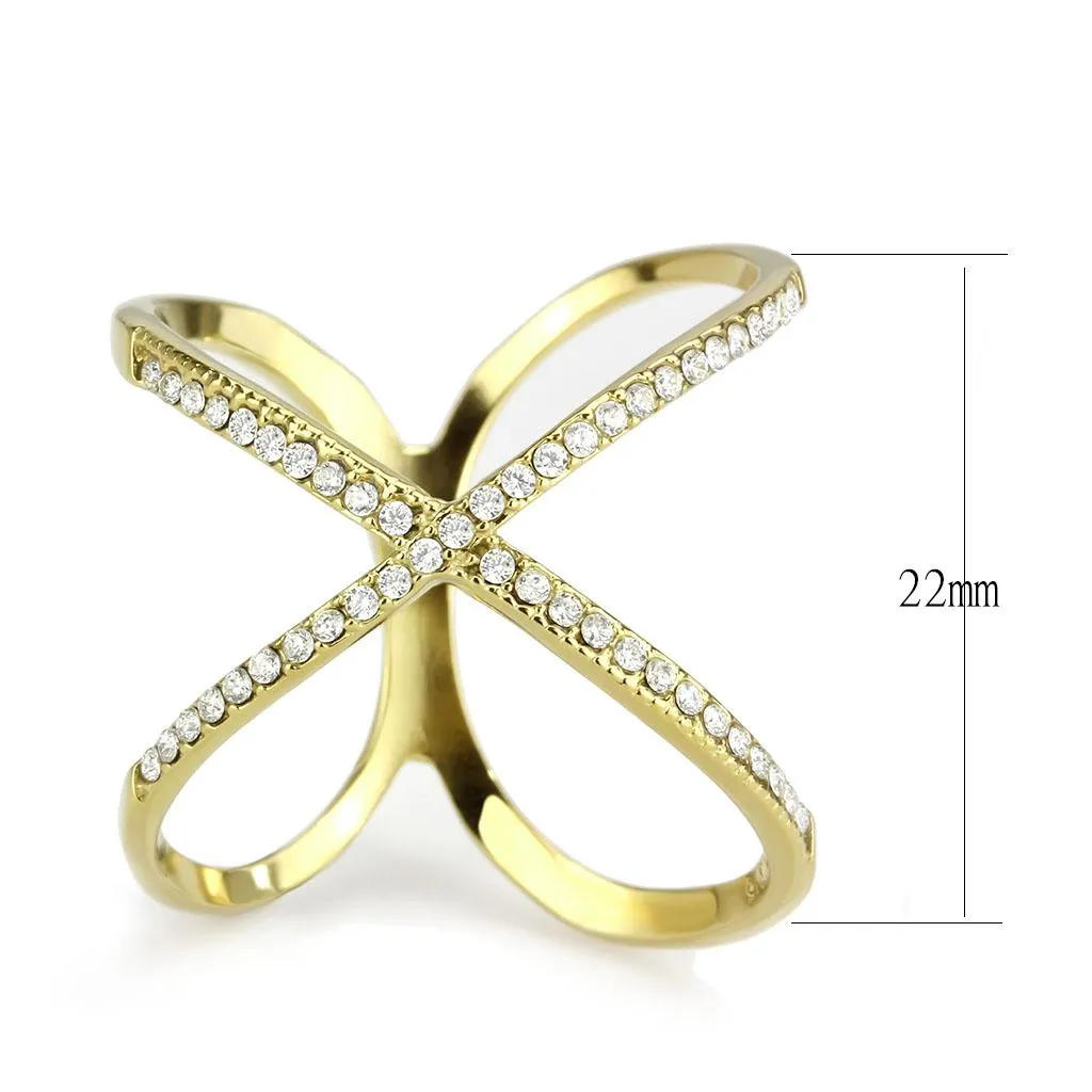 IP Gold(Ion Plating) Stainless Steel Ring with AAA Grade CZ in Clear for Women Style DA387