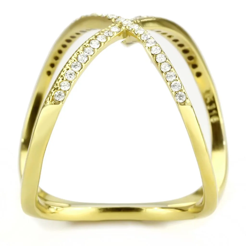 IP Gold(Ion Plating) Stainless Steel Ring with AAA Grade CZ in Clear for Women Style DA387