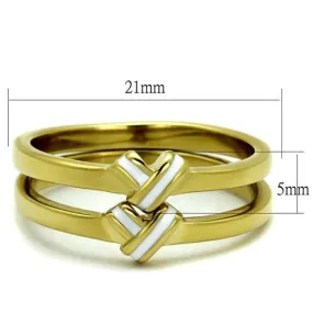 IP Gold(Ion Plating) Stainless Steel Ring with Epoxy in White for Women Style TK2494