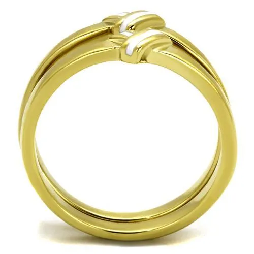 IP Gold(Ion Plating) Stainless Steel Ring with Epoxy in White for Women Style TK2494