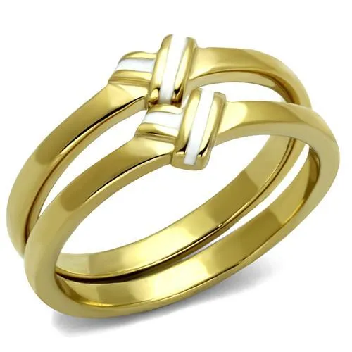 IP Gold(Ion Plating) Stainless Steel Ring with Epoxy in White for Women Style TK2494