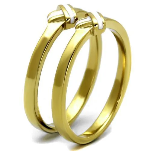 IP Gold(Ion Plating) Stainless Steel Ring with Epoxy in White for Women Style TK2494