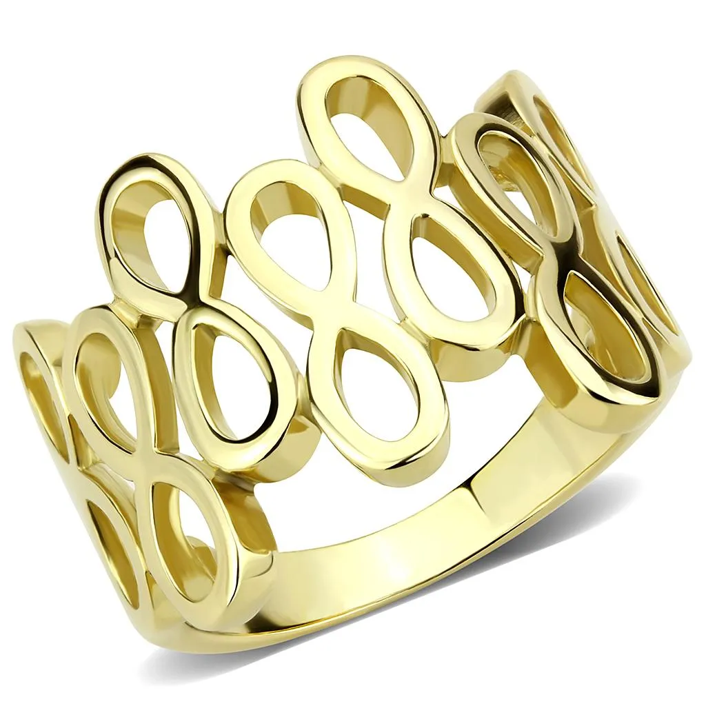 IP Gold(Ion Plating) Stainless Steel Ring with No Stone for Women Style TK3569