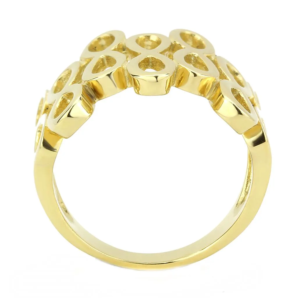 IP Gold(Ion Plating) Stainless Steel Ring with No Stone for Women Style TK3569