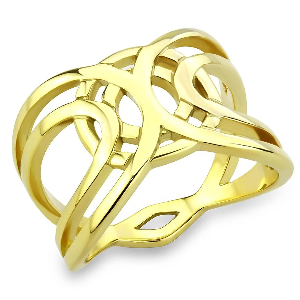 IP Gold(Ion Plating) Stainless Steel Ring with No Stone for Women Style TK3639