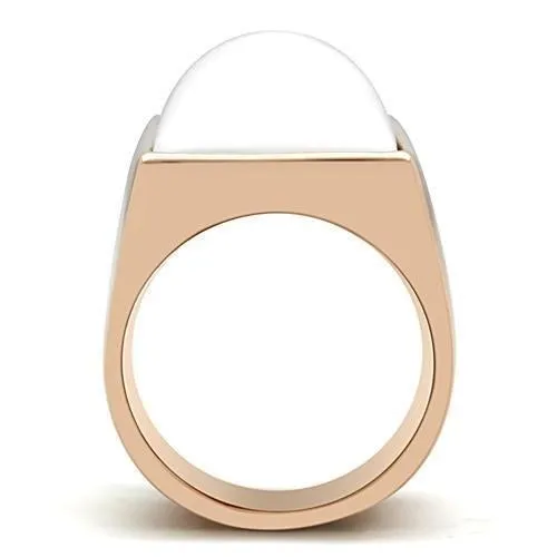 IP Rose Gold(Ion Plating) Brass Ring with Synthetic Synthetic Stone in White for Women Style GL164