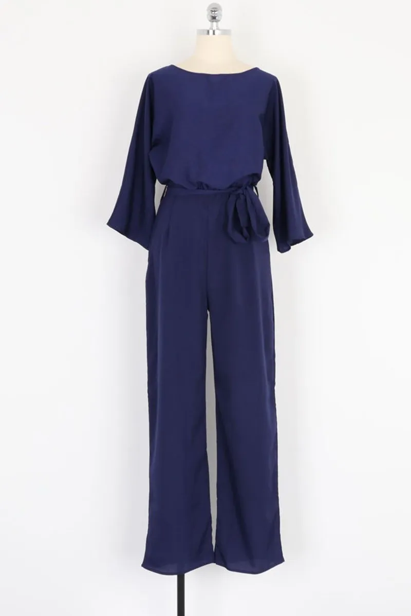 Ivyshape | Belted Long Sleeve Jumpsuit