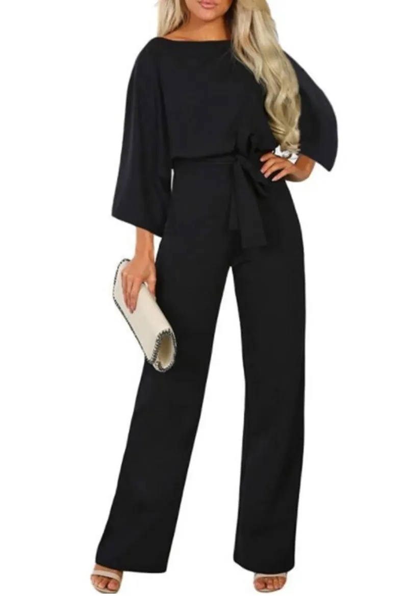 Ivyshape | Belted Long Sleeve Jumpsuit