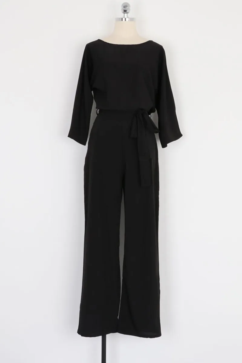 Ivyshape | Belted Long Sleeve Jumpsuit