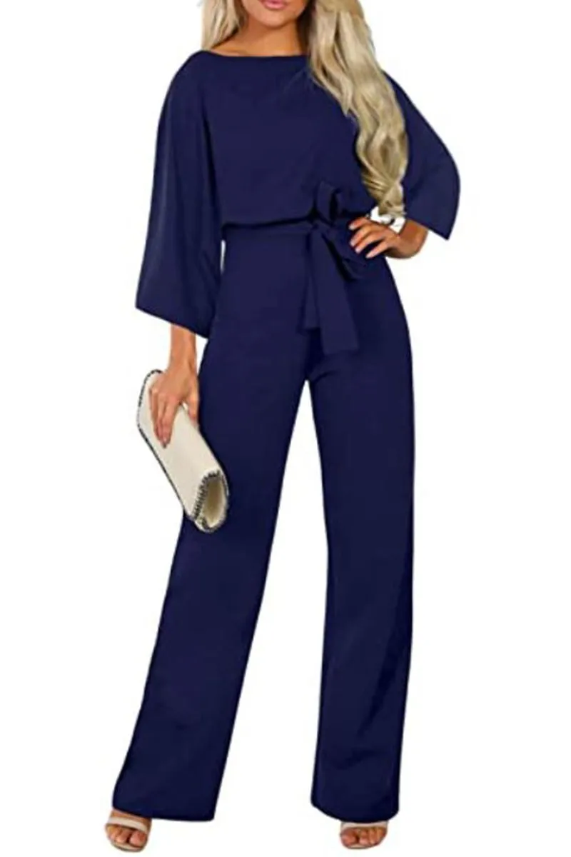 Ivyshape | Belted Long Sleeve Jumpsuit