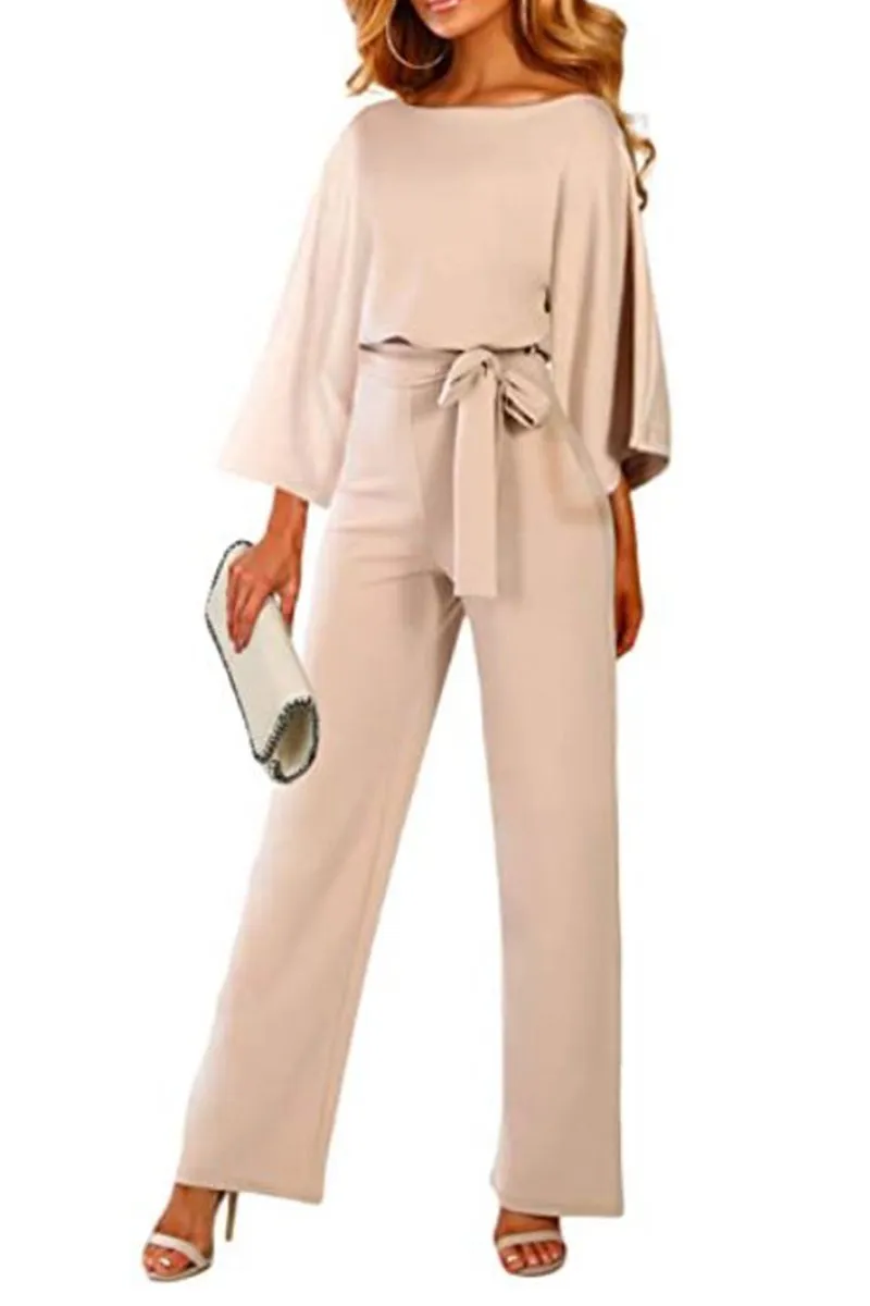 Ivyshape | Belted Long Sleeve Jumpsuit