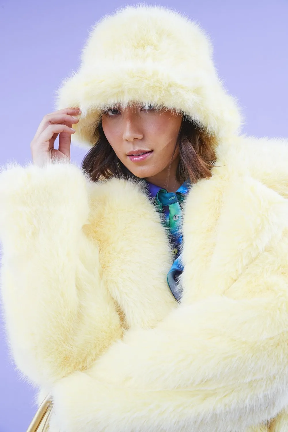 JAYLEY Faux Fur Yellow Midi Coat