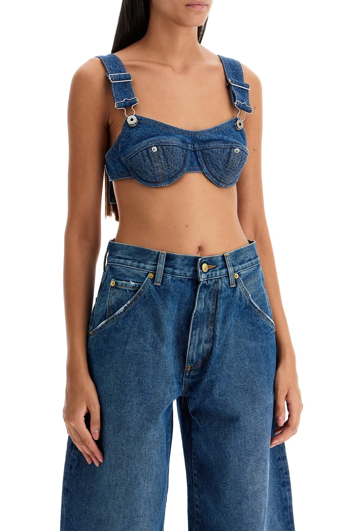 JEAN PAUL GAULTIER Denim Overall Bralette Top - Size 36