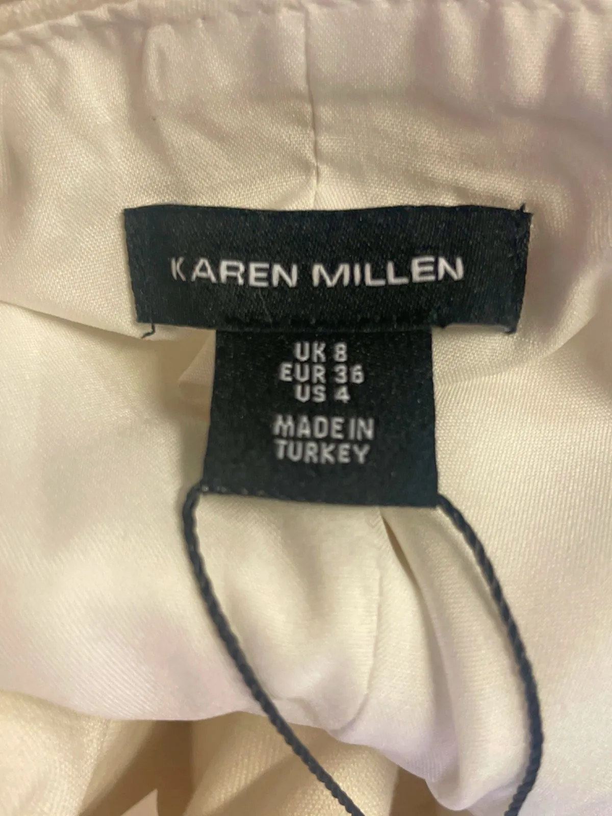 Karen Millen Ivory Tailored Denim Halterneck Wide Leg Jumpsuit UK 8