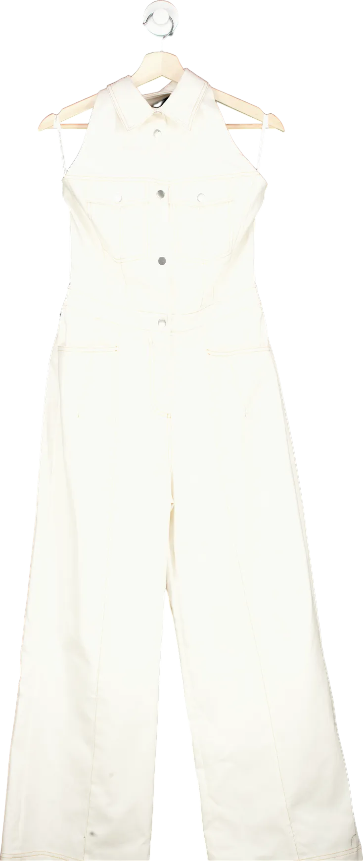 Karen Millen Ivory Tailored Denim Halterneck Wide Leg Jumpsuit UK 8