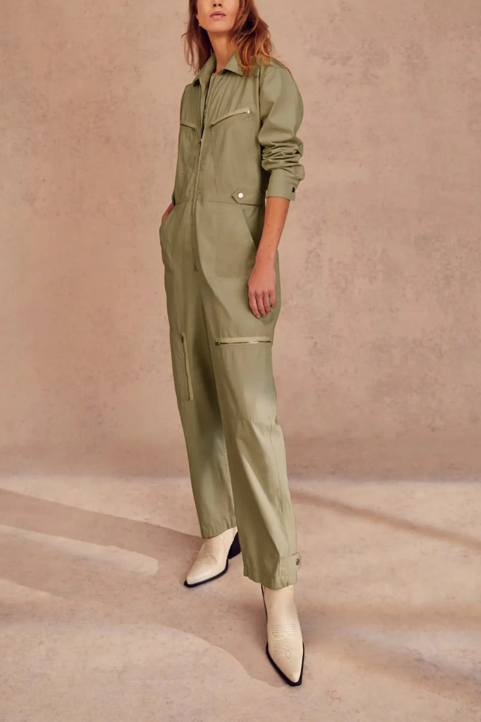 Khaki Utility Zip Jumpsuit