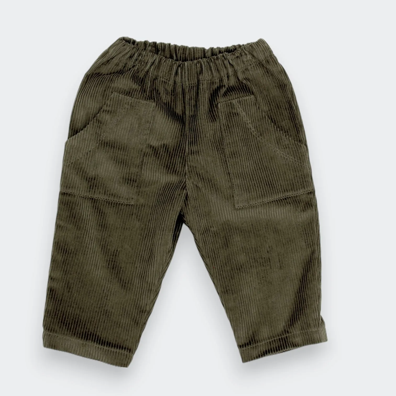 Kids' and Baby Cotton Corduroy Pants - Forest Green with Front Pocket