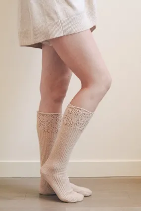 Knee High Pointelle Ribbed Socks