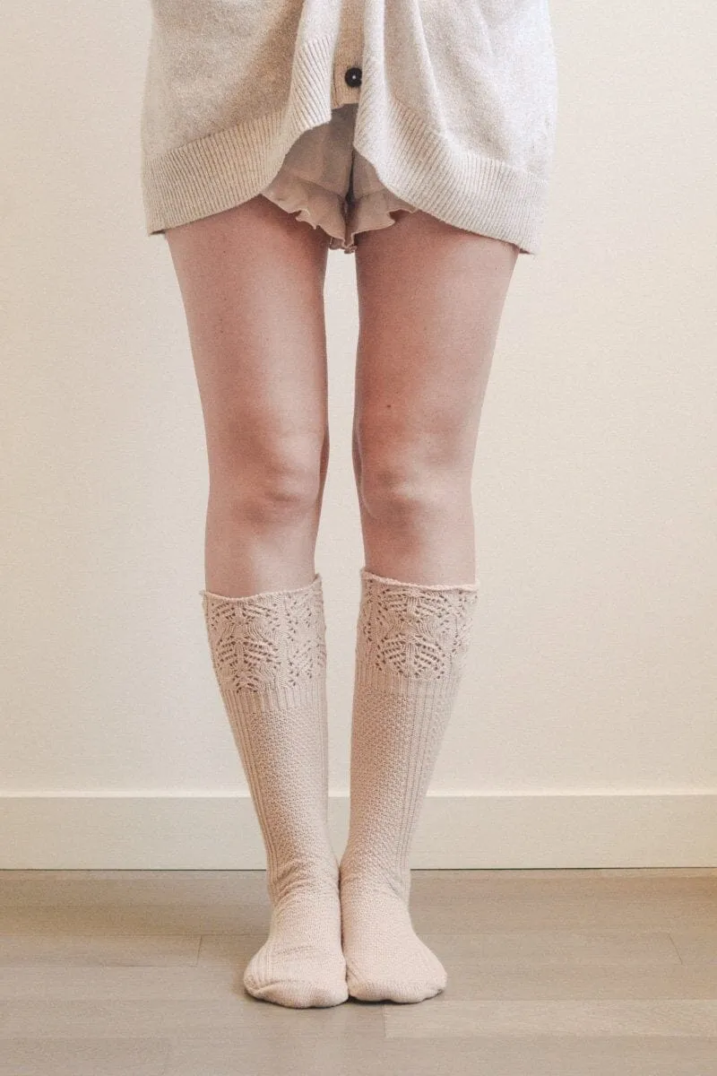 Knee High Pointelle Ribbed Socks