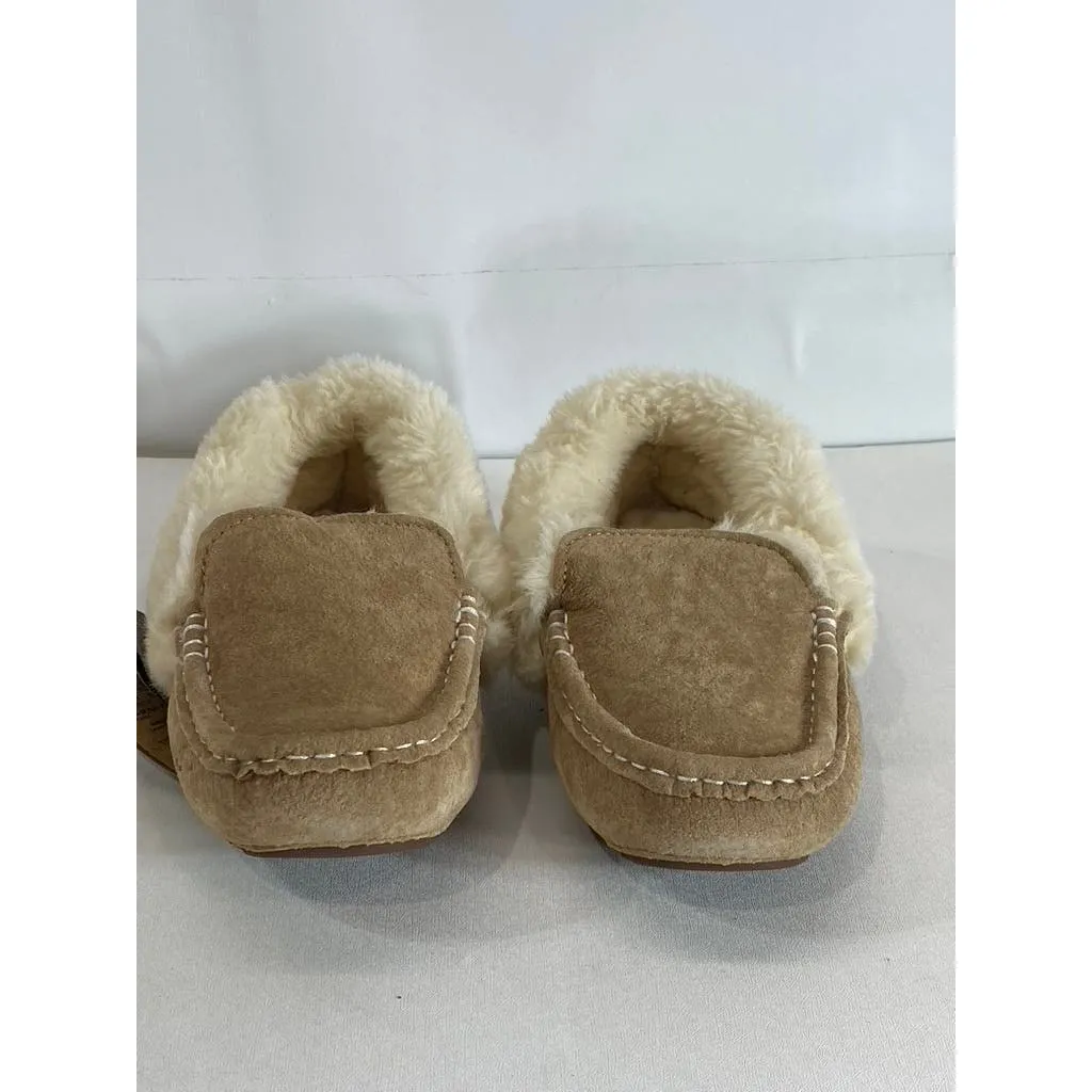 LAMO Women's Tan Suede Faux-Fur Aussie Moc-Toe Cirrus Memory Foam Slipper SZ 7