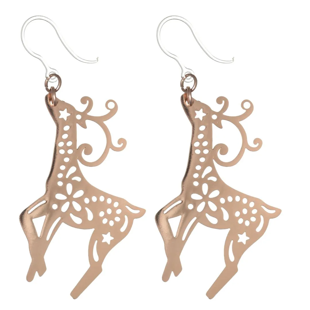 Large Reindeer Dangles Hypoallergenic Earrings for Sensitive Ears Made with Plastic Posts