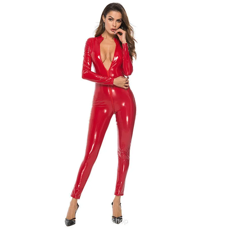 Latex Catsuit Faux Leather Women Jumpsuits