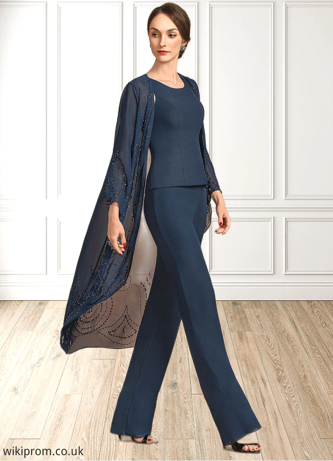 Laylah Jumpsuit/Pantsuit Scoop Neck Floor-Length Chiffon Mother of the Bride Dress SWK126P0014914