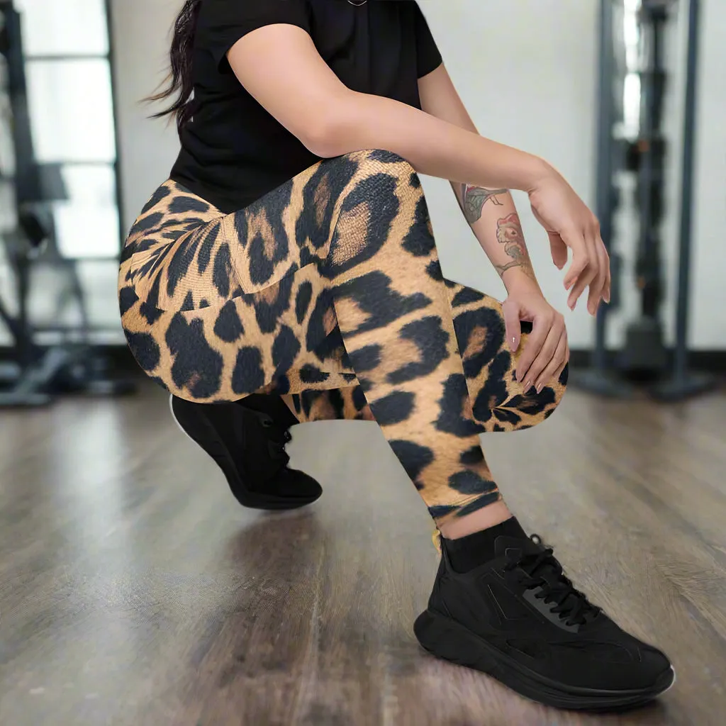 Leopard Print Crossover Leggings with Pockets, lioness-love