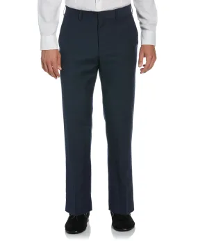 Linen-Blend Flat Front Pants - Navy Blue