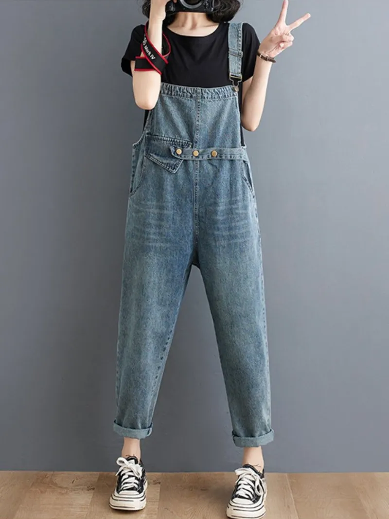 Look Good Denim High Waist Cropped Overall Dungarees