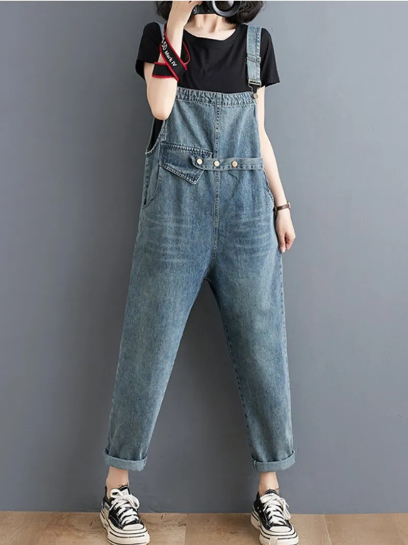 Look Good Denim High Waist Cropped Overall Dungarees