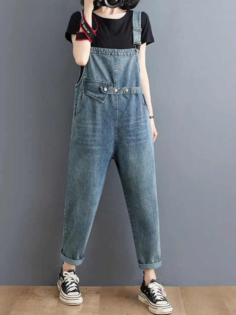 Look Good Denim High Waist Cropped Overall Dungarees