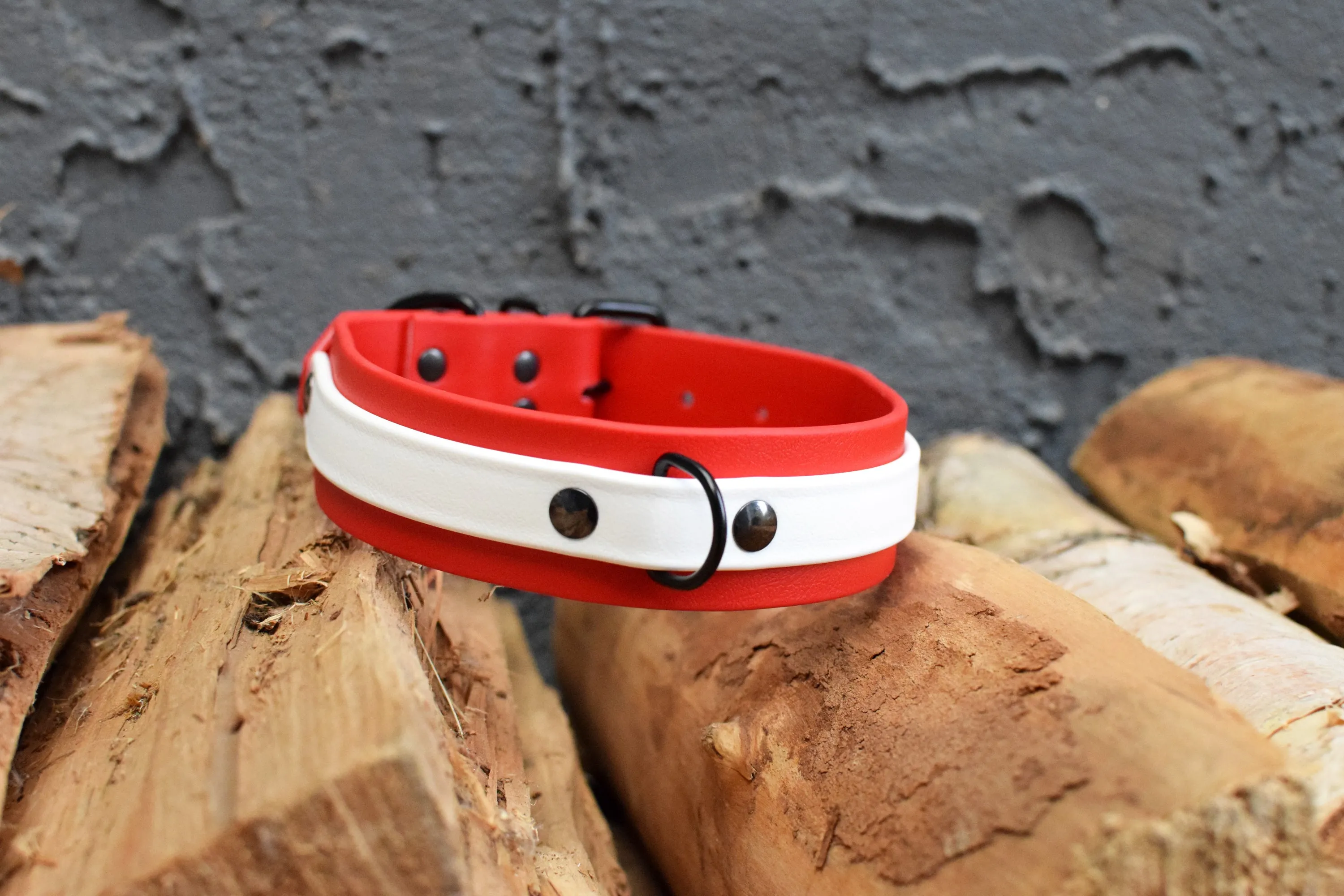 LUCI COLLECTION - Red & White Biothane Dog Collar