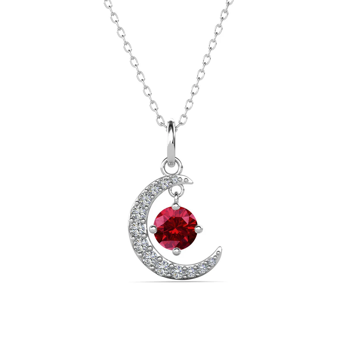 Luna Birthstone Necklace 18k White Gold Plated with Round Cut Crystals