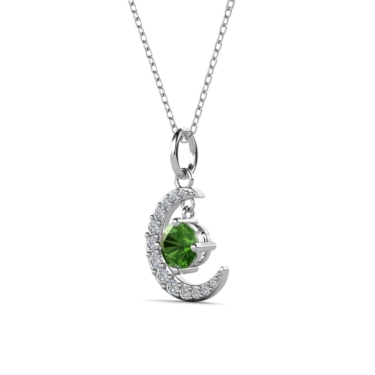 Luna Birthstone Necklace 18k White Gold Plated with Round Cut Crystals