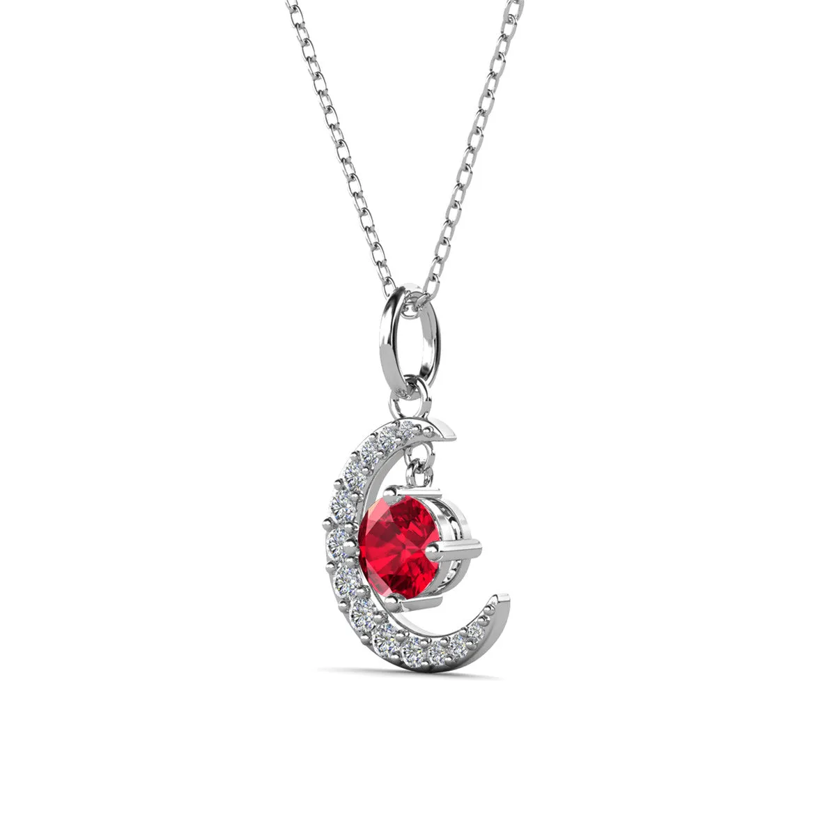 Luna Birthstone Necklace 18k White Gold Plated with Round Cut Crystals