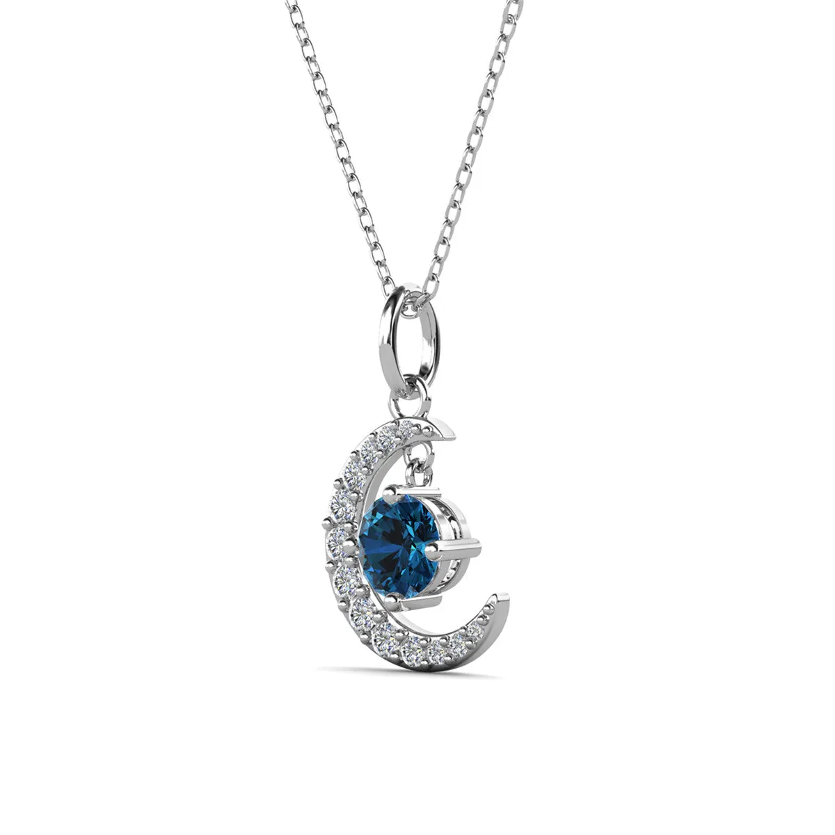 Luna Birthstone Necklace 18k White Gold Plated with Round Cut Crystals