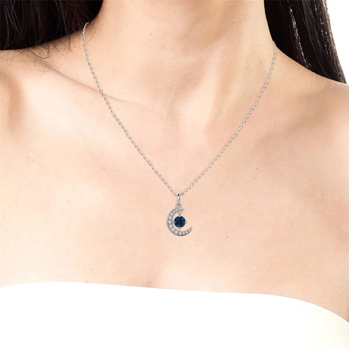 Luna Birthstone Necklace 18k White Gold Plated with Round Cut Crystals