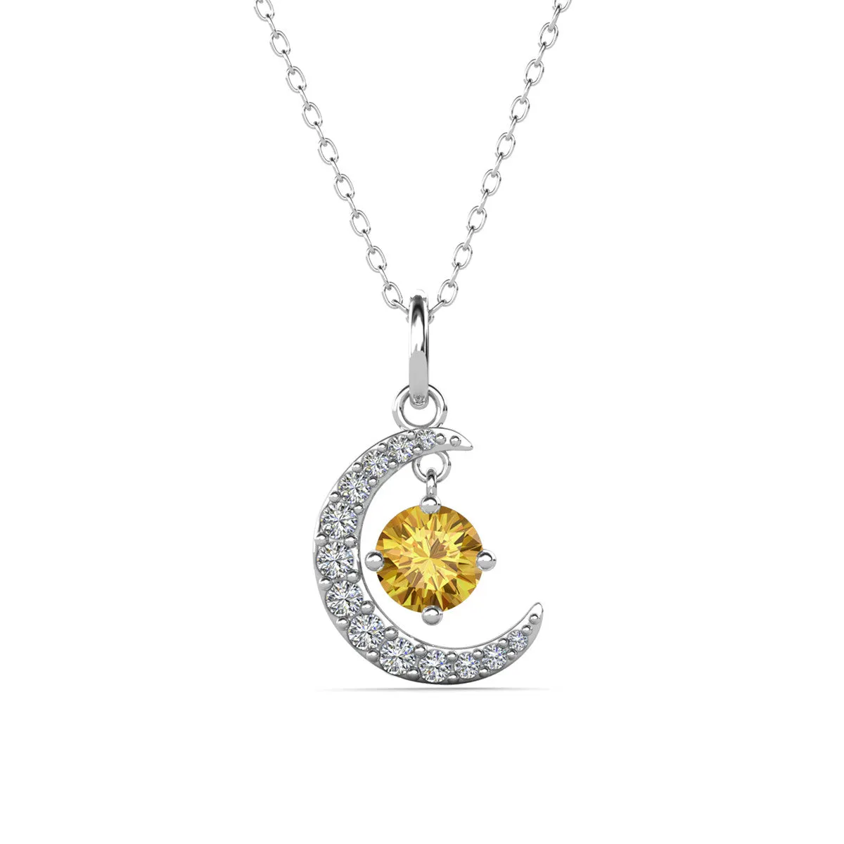 Luna Birthstone Necklace 18k White Gold Plated with Round Cut Crystals