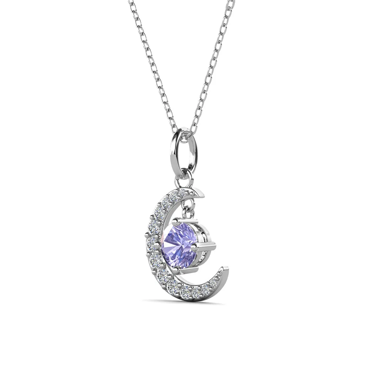 Luna Birthstone Necklace 18k White Gold Plated with Round Cut Crystals