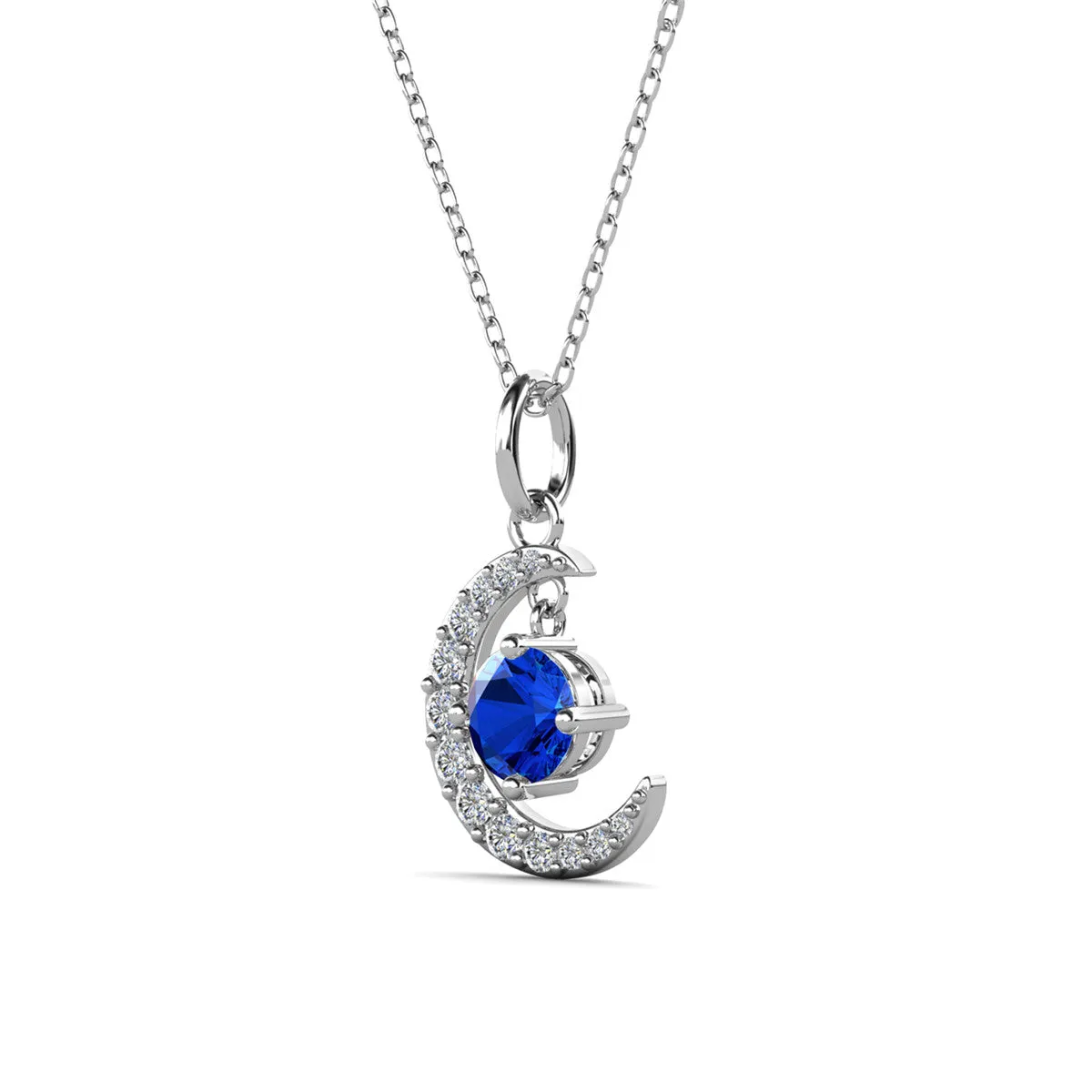 Luna Birthstone Necklace 18k White Gold Plated with Round Cut Crystals