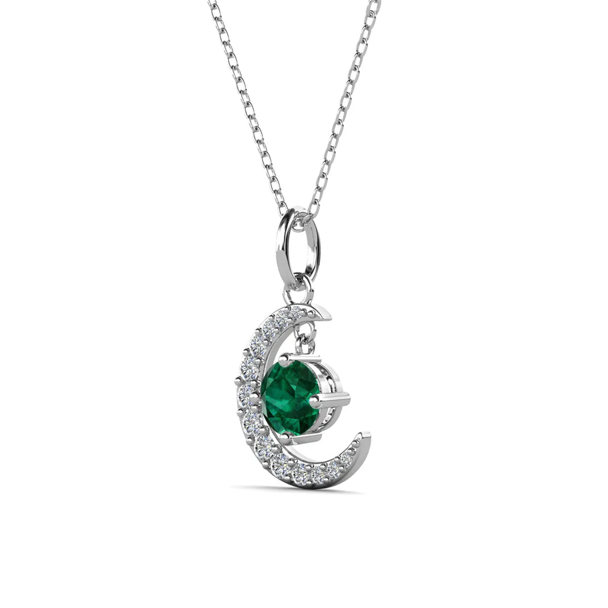 Luna Birthstone Necklace 18k White Gold Plated with Round Cut Crystals