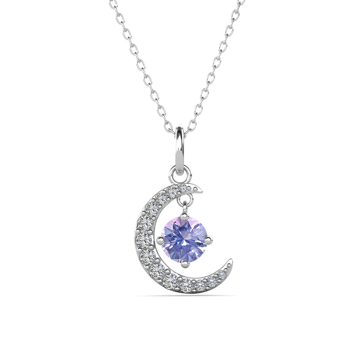 Luna Birthstone Necklace 18k White Gold Plated with Round Cut Crystals