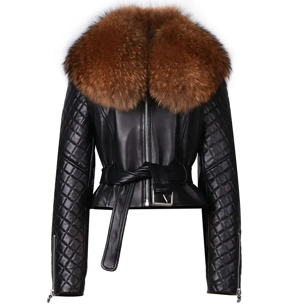 Luxe Leather Jacket with Genuine Fox Fur